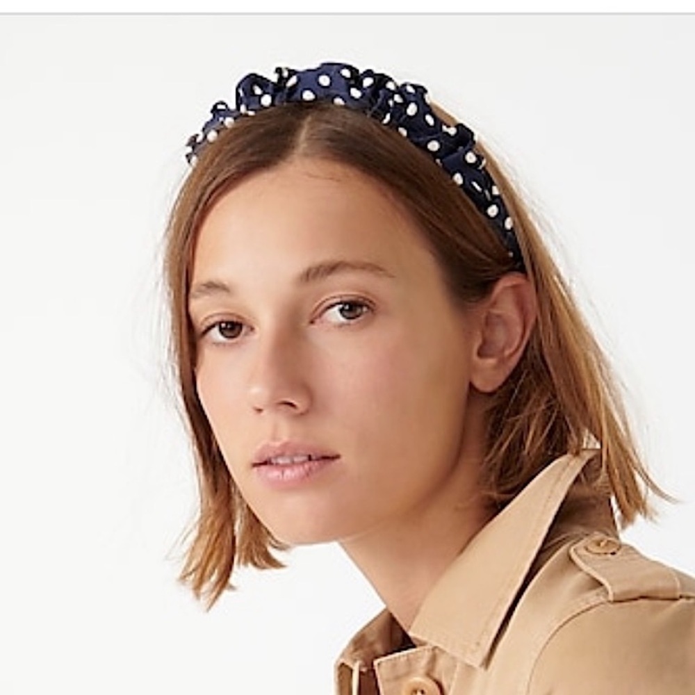 J CREW SCRUNCHIE HEADBAND IN DOT PRINT Navy and White